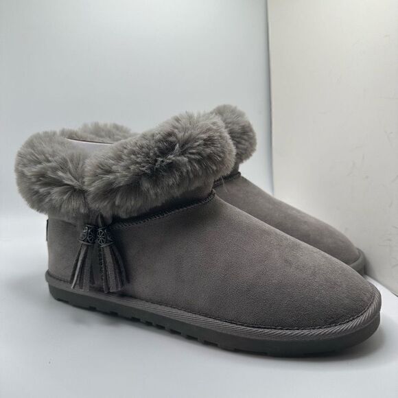 DUNES Women's Faux Fur bootie +Memory Foam 8.5 GRAY - Picture 1 of 7
